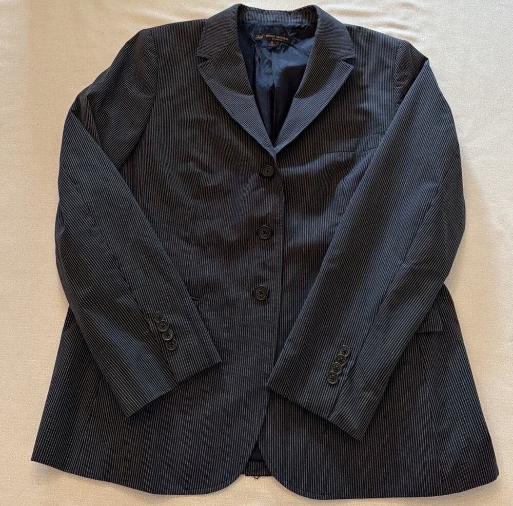 Brooks Brothers Women's 346 Navy Pinstripe Milano Fit Poly Stretch Blazer Sz 16
